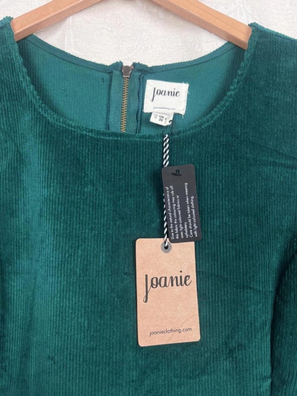 NEW Joanie Daphne Corduroy Patch Pocket Pinafore Green shift dress cotton blend - Picture 3 of 9